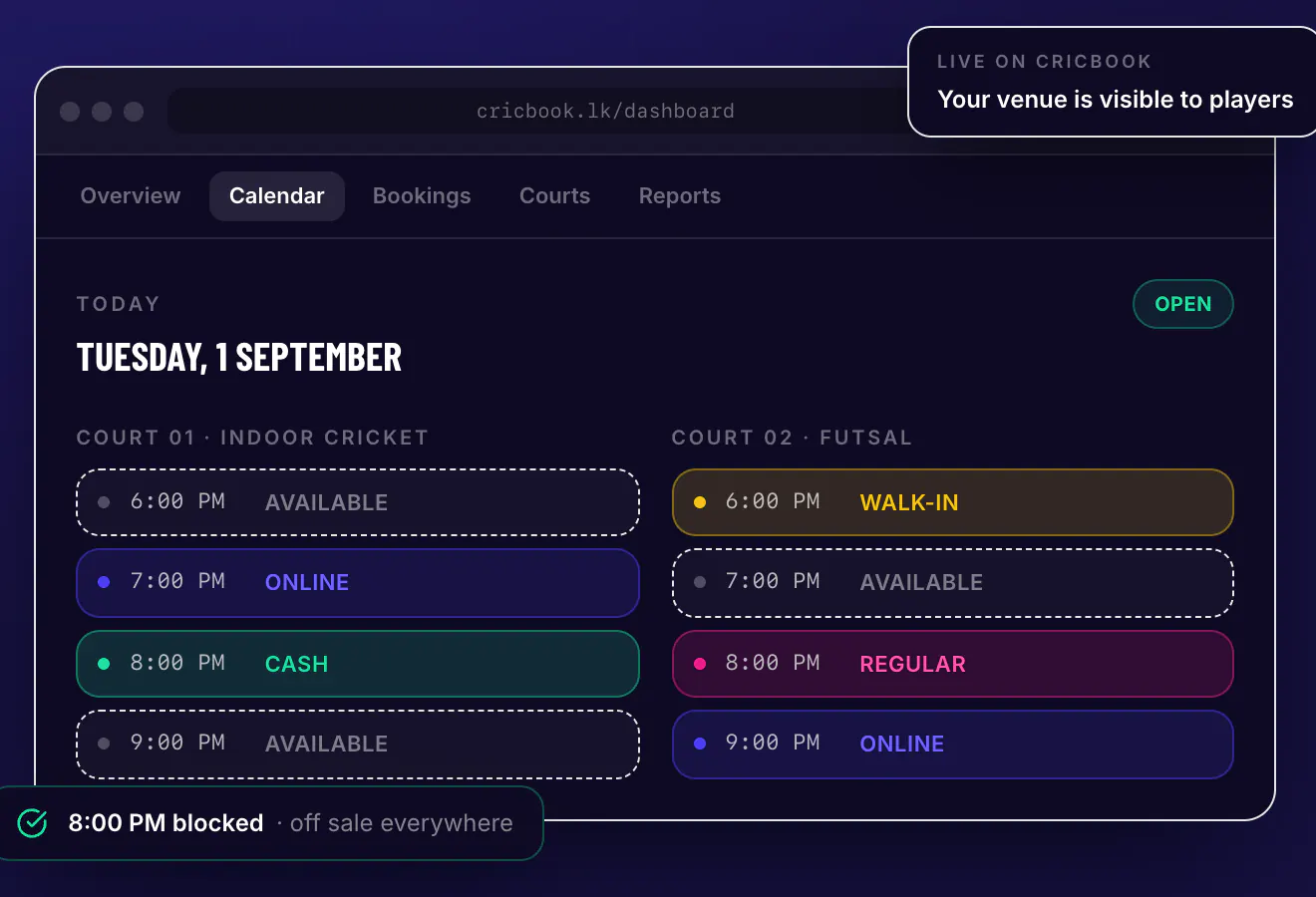 CricBook venue console