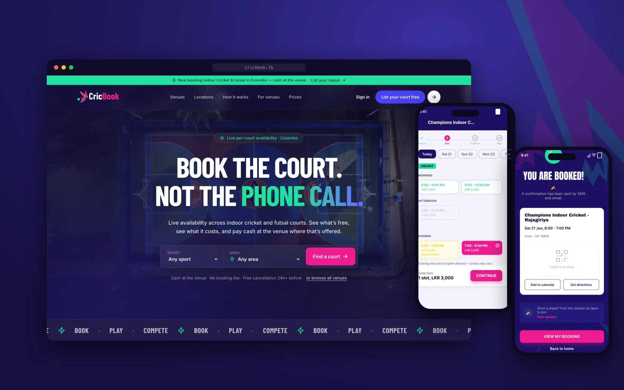 CricBook — From brand identity to a complete sports booking platform.